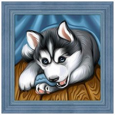 Алмазная мозаика "Озорной хаски", 25x25 см