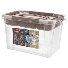 Пластишка Ящик универсальный GRAND BOX, цвет коричневый, с замками и вставкой-органайзером, 6,65 л. Бытпласт