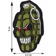 Нашивка, шеврон, патч (patch) на липучке Граната, злобный череп, размер 9*5.5 см Rocknrolla