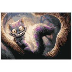 Картина по номерам на холсте на подрамнике ЖПН "Улыбка Чеширского кота", Раскраска 40x60 см, Фильмы Кошки Фэнтези Кинематограф Животные