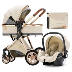 Коляска-трансформер 3в1 Luxmom V9 (Люксмом) с автолюлькой, коляска для новорожденных (бежевая)