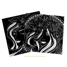 Набор гравюр Школа талантов "Женщина и цветы", 2 шт, 19х19 см, с металлическим эффектом золото