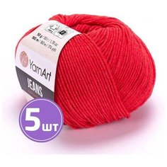 Пряжа для вязания крючком, спицами YarnArt Ярн Арт Ярнарт Jeans средняя, хлопок/полиакрил, цвет 26 красный 5 шт. по 50 г, 160 м