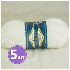 Пряжа для вязания крючком, спицами Alize Ализе плюшевая, Country new толстая, акрил/полиамид/шерсть, цвет 55 ультра белый, 5 шт. по 100 г, 34 м