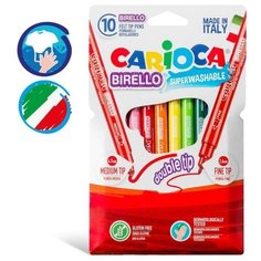 Фломастеры 10 цветов двусторонние 2.6/4.7 мм, смываемые, картон, европодвес Carioca