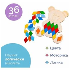 Настольная развивающая детская игра для мальчиков и девочек Мозаика Мишка, рамка-вкладыш Smile Decor