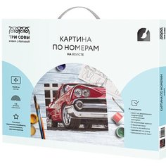 Картина по номерам на холсте ТРИ совы "Красная машина", 40*50, с акриловыми красками и кистями