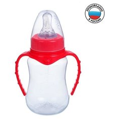Бутылочка для кормления детская приталенная, с ручками, 150 мл, от 0 мес, цвет красный Mum&Baby