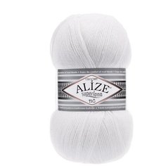 Пряжа ALIZE Superlana Tig (Суперлана тиг) - 1 моток цвет: белый (55), 25%шерсть, 75% акрил, 570м/100г