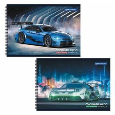 Альбом для рисования А4, 24 листа, гребень, обложка картон, BRAUBERG, 195х285 мм, "Спорткар" (2 вида), 106695 106695