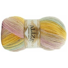 Пряжа Alize Angora Gold Batik 100 гр 550 м 6958 белый/ бежевый/ желтый/ сиреневый цена указана за 5 мотков