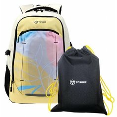 TORBER T9355-22-YEL-M Рюкзак torber class x, желтый с орнаментом, 46 x 32 x 18 см мешок для сменной обуви в подарок!