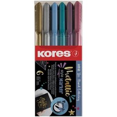 Маркер кисть Kores MetallicStyle 6 цветов металлик в прозр пласт кор 21461