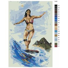 Картина по номерам V-951 "Серфинг. Девушка серфер на волне", 50x70 см Brushes Paints