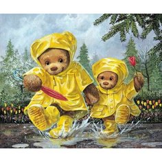 Детский набор для творчества / Алмазная мозаика 40х50 / "Медвежата в дождевиках" Нет бренда
