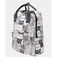 Молодежный рюкзак Forever Cultivate 9021к1, с влагозащитой, для учебы и путешествий, с котиками, белый/серый