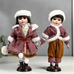 Кукла коллекционная парочка набор 2 шт Ника и Паша в нарядах с мехом 30 см Denco Store