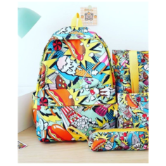 Рюкзак комплект 5 в 1 набор фуд разноцветный, молодежный, рюкзак, сумка пенал шоппер, женский, мужской, унисекс, школьный, городской, с USB ЛидерСтайл