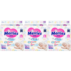 Набор 3 х Merries подгузники NB (до 5 кг), 90 шт
