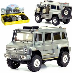 Металлическая машинка игрушка 1:24 Mercedes-Benz Unimog U 5000 20,5 см, коллекционная, инерционная, свет, звук / Серый XLG