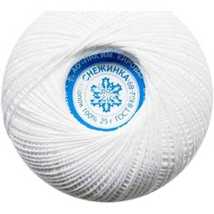 Пряжа ПНК Кирова Снежинка белый(101), 100%хлопок, 230м, 25г, 1шт