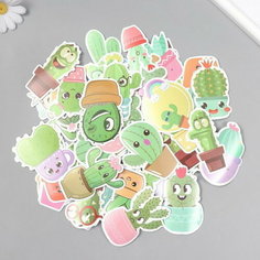 Наклейки для творчества "Кактусы" набор 50 шт 4х8 см Сима ленд