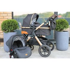 Коляска детская 3в1 INING BABY X1+C трансформер унисекс для новорожденных и детей до 3 лет С реверсивным блоком, чёрный Teknum
