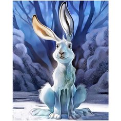 Алмазная мозаика "Алмазное фото" с 5Д элементами "Кролик в рождественском лесу" 40-50 см без подрамника.