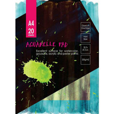 Альбом для акварели 20л, А4, склейк, блок гознак, 200гр, твердая подложка, 05664