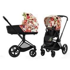 Коляска 2 в 1 Cybex PRIAM IV FE Spring Blossom light шасси Matt Black 521002331