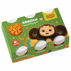 Краски пальчиковые 6 цветов Мульти-Пульти "Чебурашка - Мои первые пальчиковые краски", 210мл, для малышей, картон (ПКЧБ_53017)