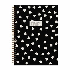 Тетрадь А5, 60 листов в клетку на гребне BLACK&WHITE "Сердечки", обложка мелованный картон, ламинация Soft Touch Bruno Visconti