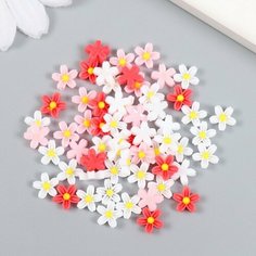 Декор для творчества пластик "Незабудки белые, красные, розовые"набор 70 шт микс 0,8х0,8 см Арт Узор