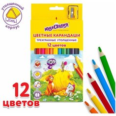 Карандаши цветные утолщенные юнландия "сказочный МИР" 12 цветов трехгранные с точилкой, 3 шт