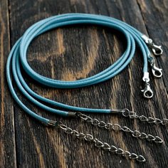 Основа для ожерелья/кулона/чокера с замочком (6 шт.), вощеный шнур, размер 450х2 мм, цвет ярко-голубой КафеБижу