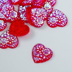Декор для творчества пластик "Сердце" голография красный набор 20 шт 1,6х1,6 см Россия