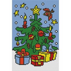 Новый Год! Алмазная Мозаика 22*32см Холст на подрамнике (Полная выкладка) Стеклянные стразы Подарок под елочкой (11982) Рыжий кот