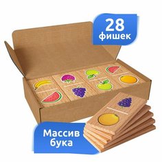 Домино детское Фрукты деревянное логическое цветное MEGA TOYS умная настольная игра для малышей и детей от 3 лет Мега Тойс