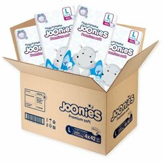 Joonies Подгузники Premium Soft, L (9-14 кг.), 42 шт, 4 упаковки