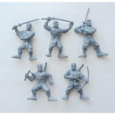 Японские воины ниндзя, отряд "Цунами". Солдатики для настольных игр. Набор из 5 фигурок. Битвы Fantasy, Технолог. 54 мм