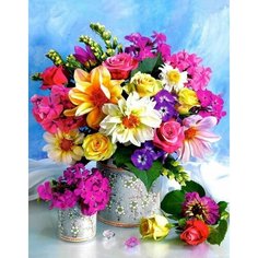 Алмазная мозаика на холсте с подрамником (картина стразами) 50х40 Яркий букет New World
