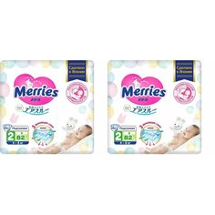 Подгузники для детей, Merries, размер S, 4-8 кг, 88 шт в уп, 2 упаковки