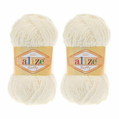 Пряжа для вязания Alize Softy (Ализе Софти), комплект: 2 шт, цвет: молочный (62), состав: 100% микрополиэстер, вес: 50 г, длина: 115 м