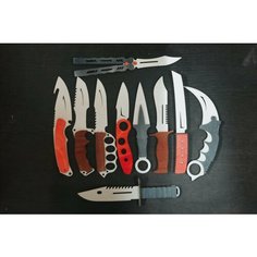 Набор из 10 игровых ножей cs go, деревянные, складные, бабочка, керамбит, м9, флип, танту, боуи, кенай и др. Игротека2011