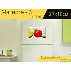 Магнитный пазл "Акварелью фрукты, фрукты, грейпфрут" на холодильник 27 x 18 см. Lots Prints