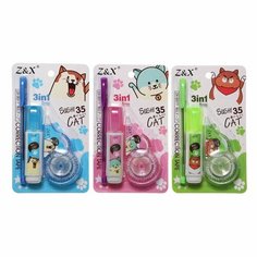 Набор (корректор-лента 5м*5мм + корректор-ручка +ручка шариковая) на блистере микс Котик