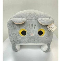 Мягкая игрушка Глазастый котик Кирпичик 20/25 см квадратный котенок, серый/бежевый/белый Нет бренда