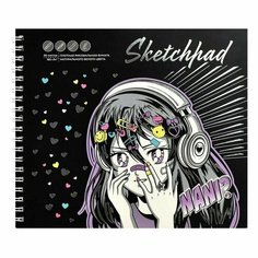 Скетчпад, 168 x 195 мм, 30 листов, на гребне, "манга 2", обложка мелованный картон, тиснение фольгой , блок 160 г/м2 Феникс