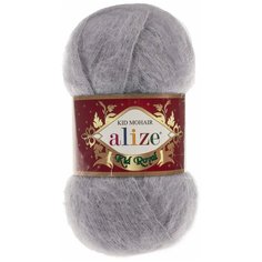 Пряжа Alize Kid Royal mohair - 3 шт, 52 серый, 500 м/ 50 г, 62% мохер, 38% полиамид /Ализе кид роял мохер/