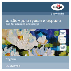 Комплект 2 шт, Альбом для гуаши и акрила, 30л, 200*200мм, на склейке Гамма "Студия", 180г/м3 Gamma